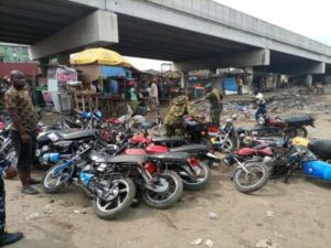 Task force impounds 10O commercial motorcycles for breach of traffic laws in Lagos